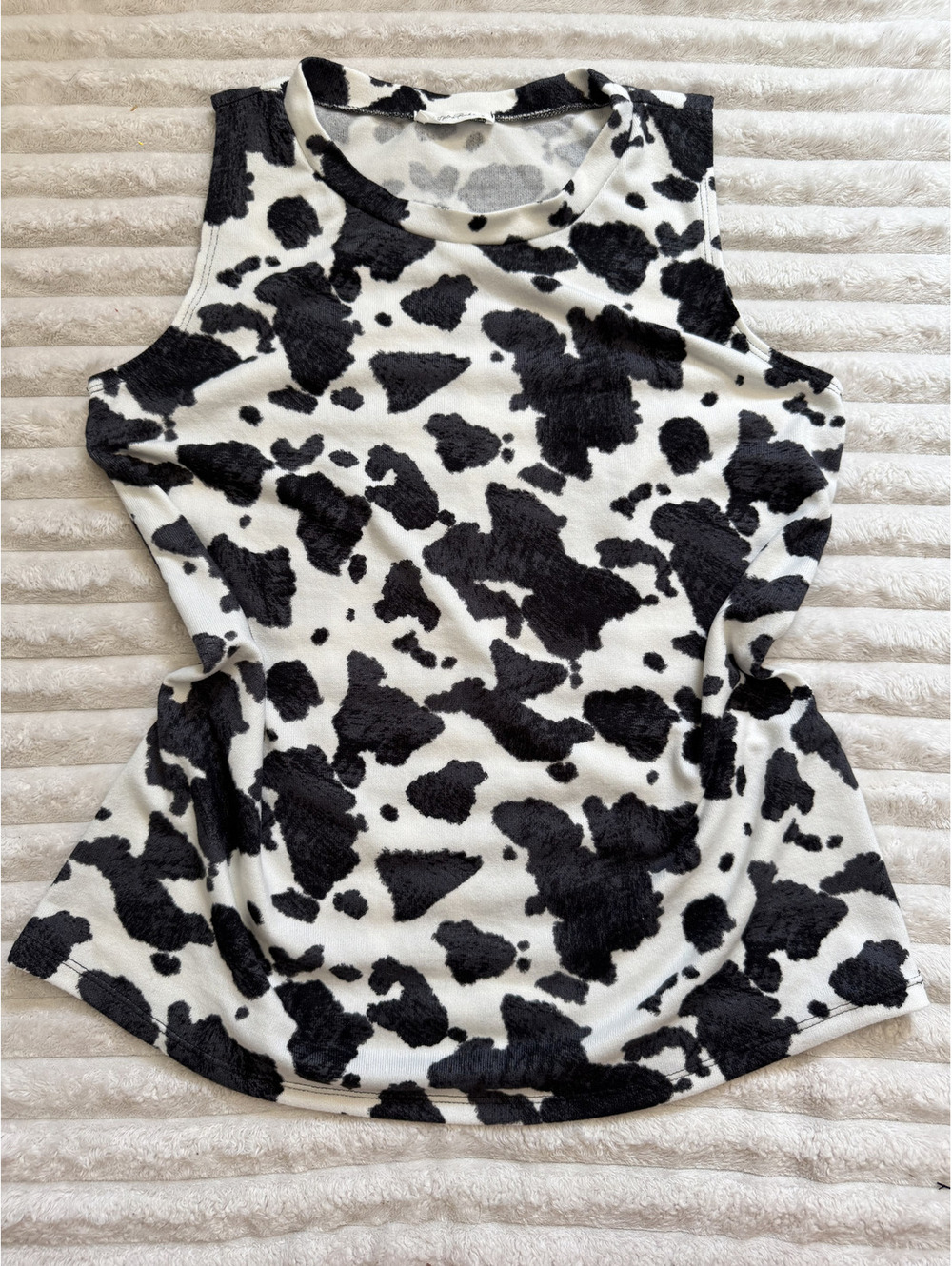 Women's Soft and Cozy Black and White Cow Print Sleeveless Top Size S